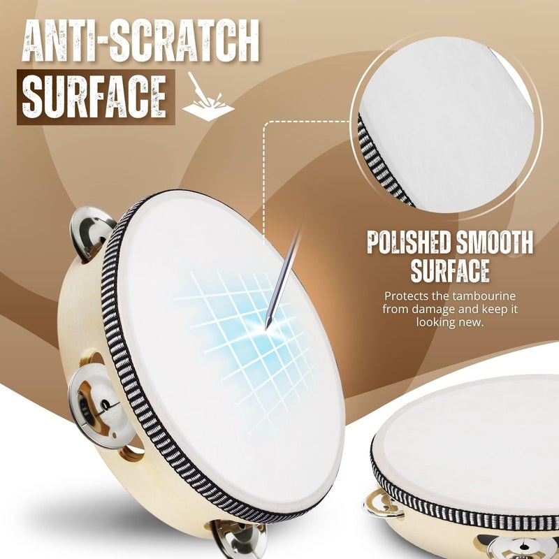 Flexzion Wooden Round Tambourine for Adults 6" Inch Single Row 8 Pair Jingles, Wood Handheld Percussion Instrument for Beginner and Professional Tambourine Player - Image 2